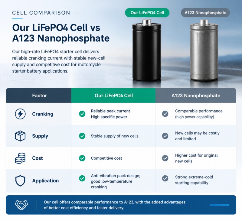 LiFePO4 starter battery cell for motorcycle engine starting